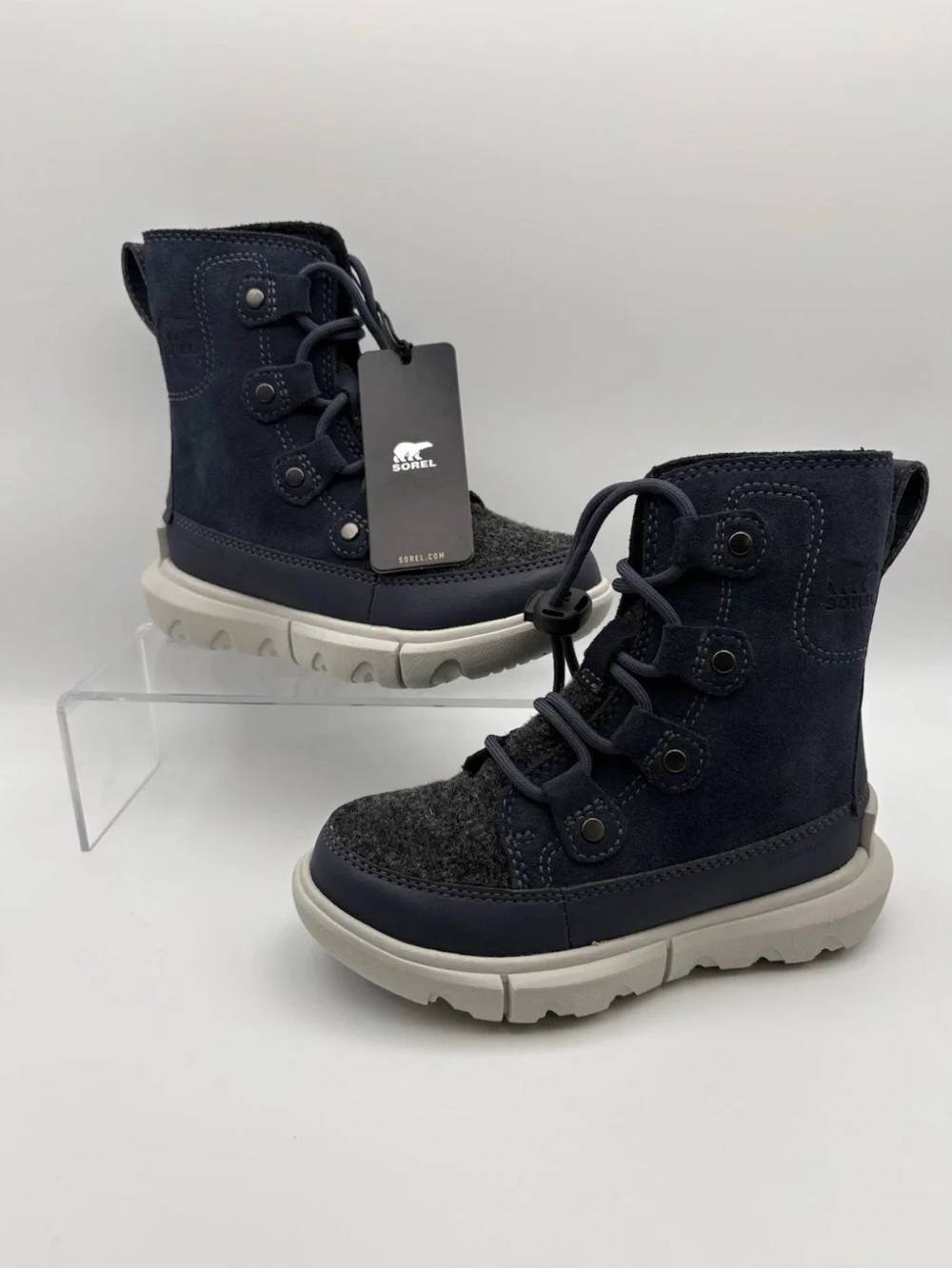 Sorel Navy and Gray Kids High-Top Winter Boots